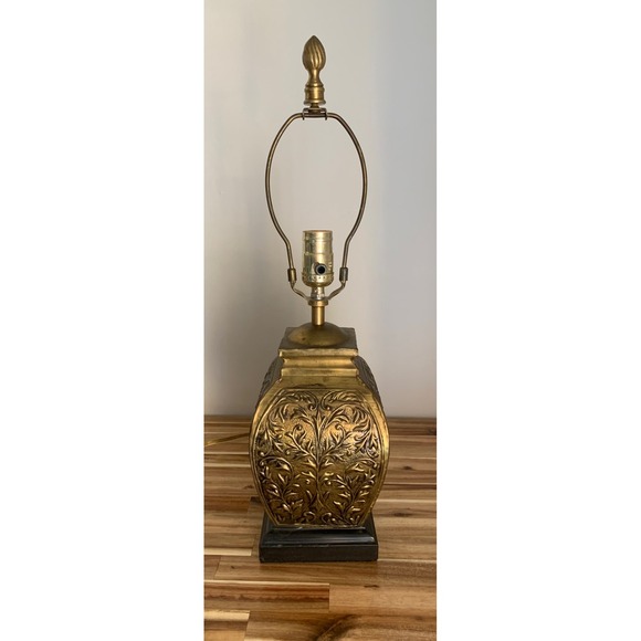 Other - Vintage Brass Table Lamp Embossed Floral Gold Old Money Dark Academia Retro Rare